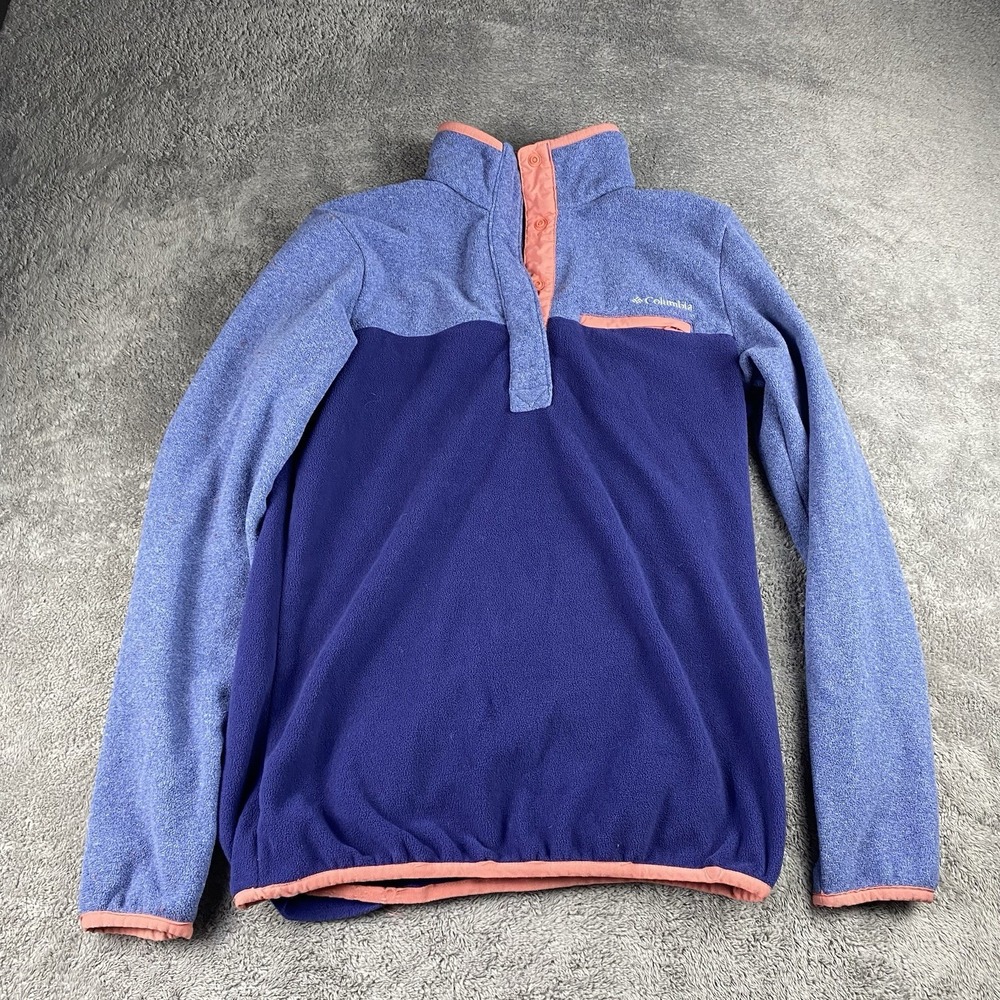 Columbia Long‎ Sleeve Fleece Pullover Sweatshirt Womens Small Blue Buttons